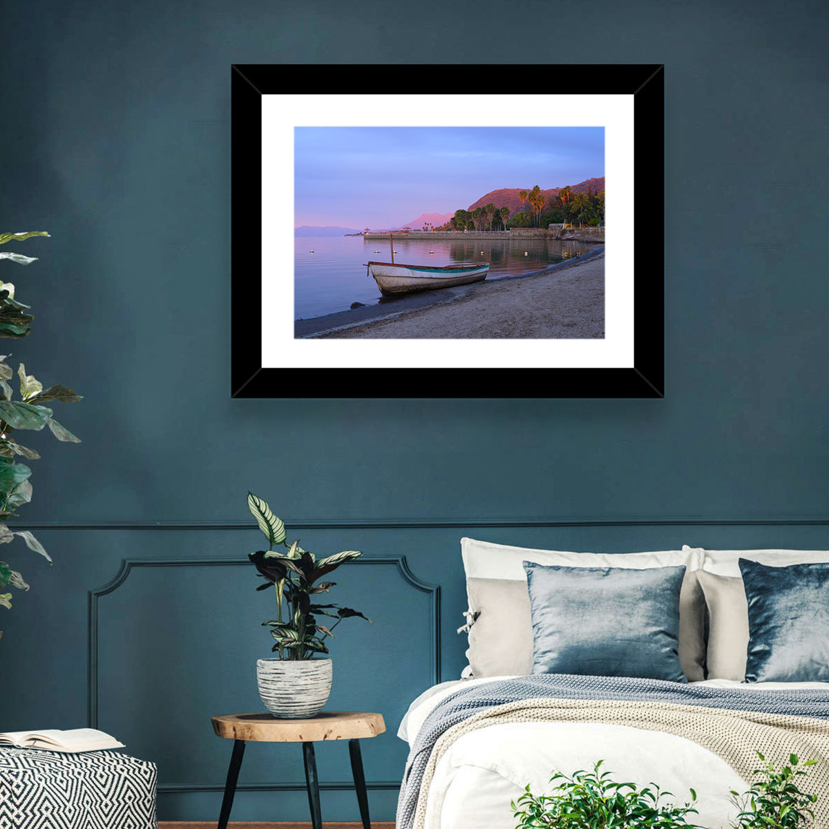 Lake Chapala Shoreline at Dusk Wall Art in a room, landscape