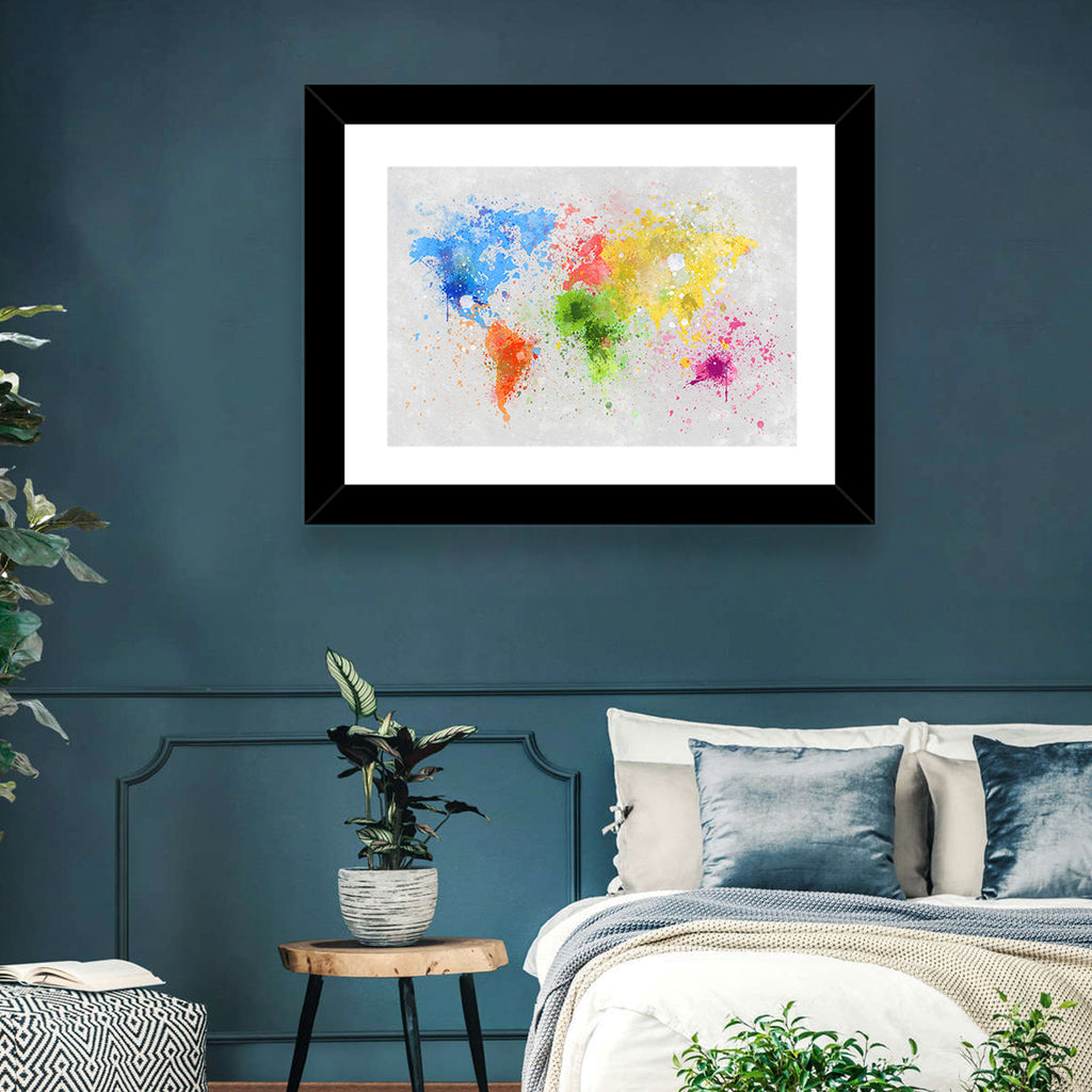 Vibrant Watercolor World Map Wall Art