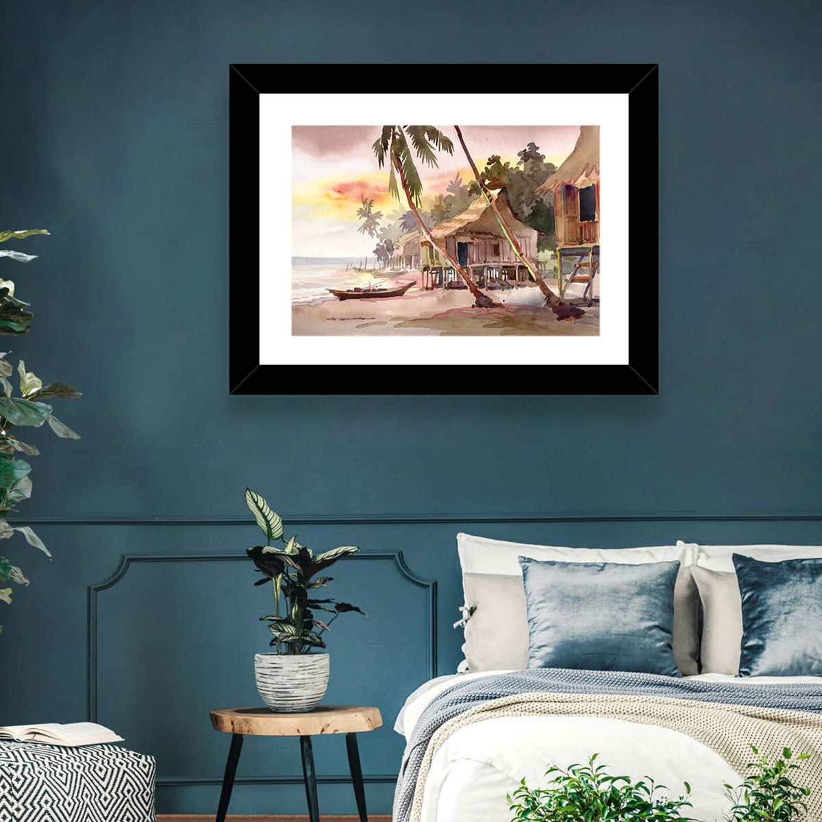 Malaysian Coastal Village at Sunset Wall Art in a room, landscape