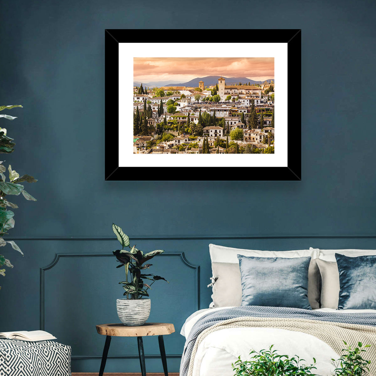 Granada Albaicín Sunset Cityscape Wall Art in a room, landscape