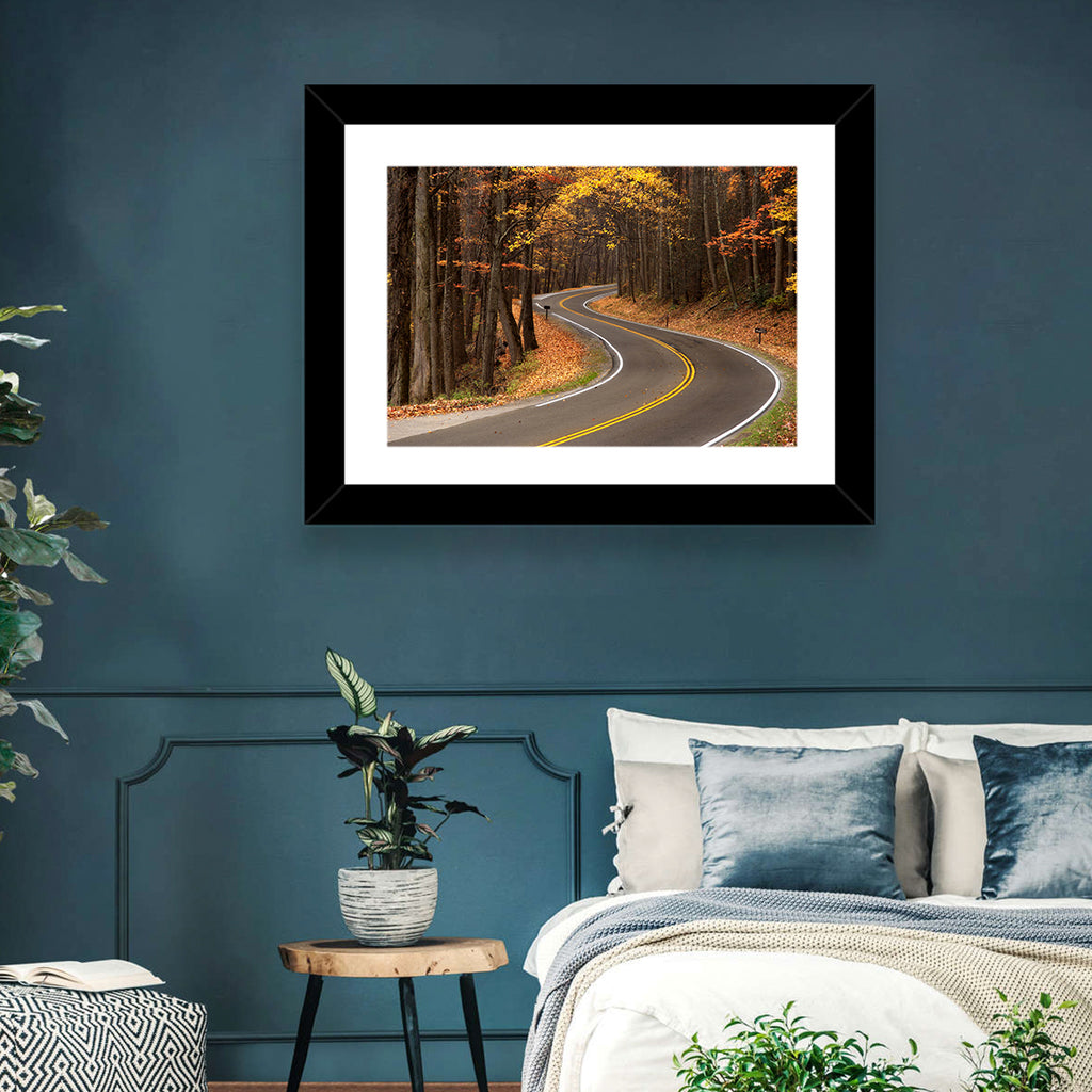 S-curve Road Through Autumn Forest Wall Art