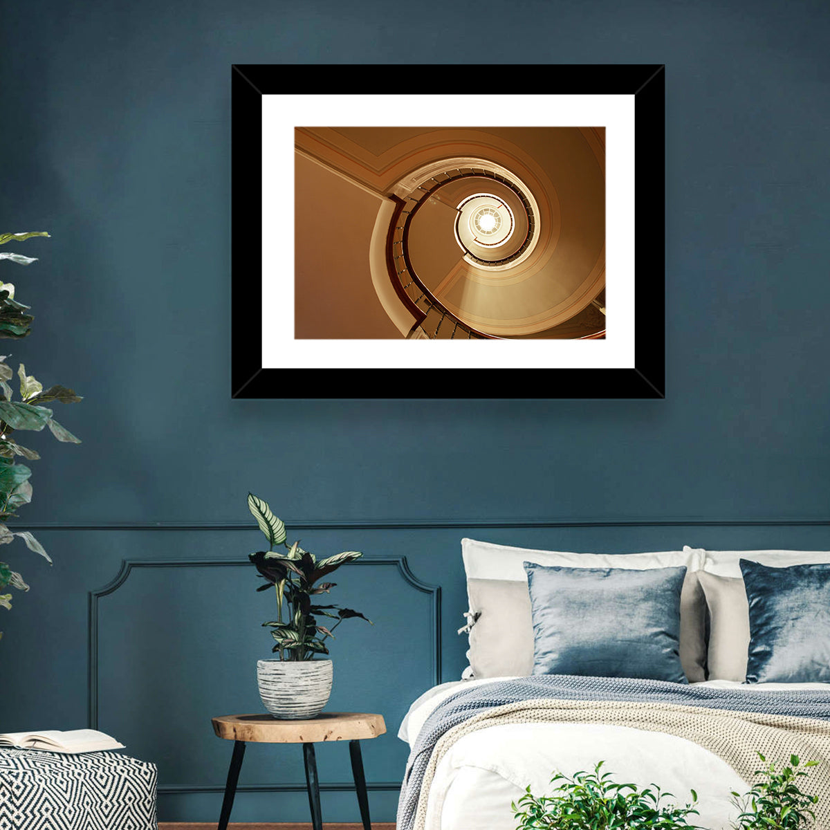 Worms-eye Spiral Staircase Wall Art in a room, landscape