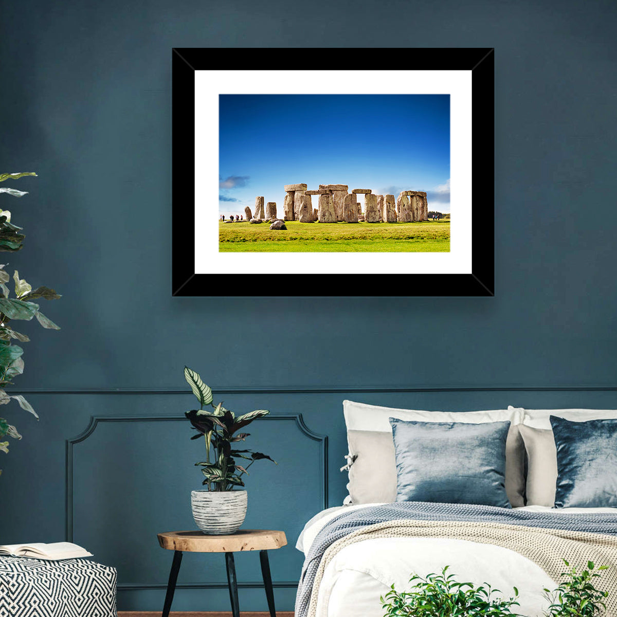Stonehenge Under Blue Sky Wall Art in a room, landscape