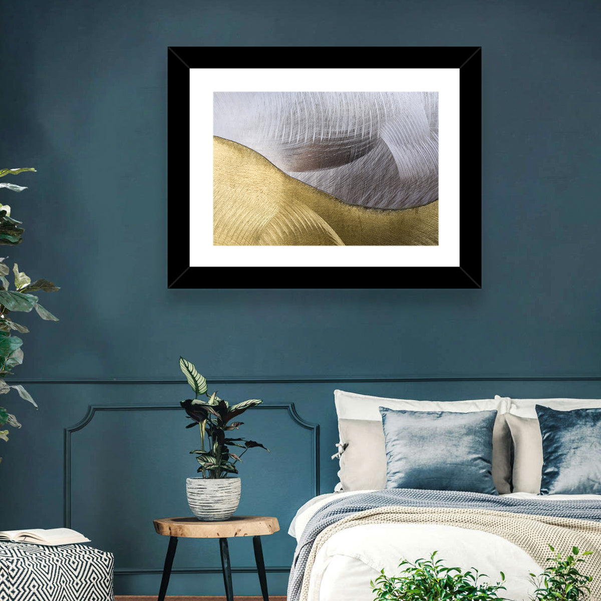 Thin Line Metallic Abstract Wall Art in a room, landscape
