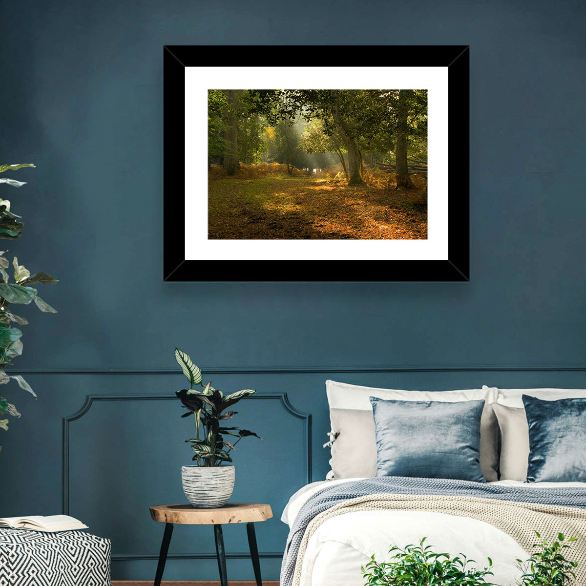 Autumn Forest Path, Hampshire Wall Art in a room, landscape