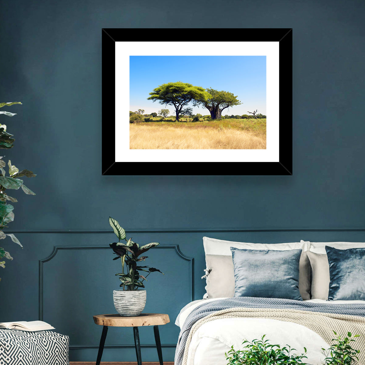 Acacia and Baobab Trees Wall Art in a room, landscape