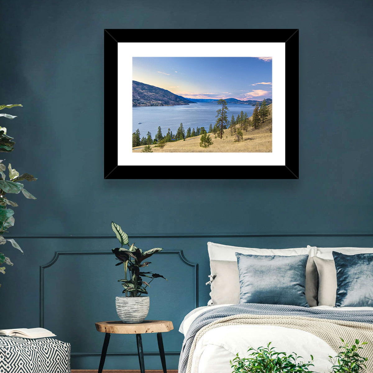 Blue Lake Okanagan Wall Art in a room, landscape