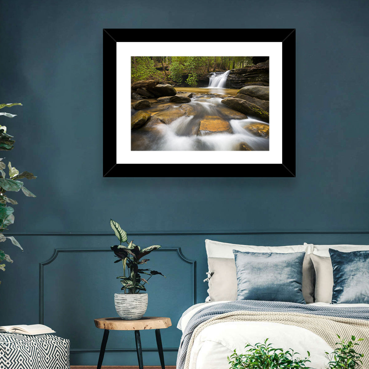 South Carolina Forest Waterfall Wall Art in a room, landscape