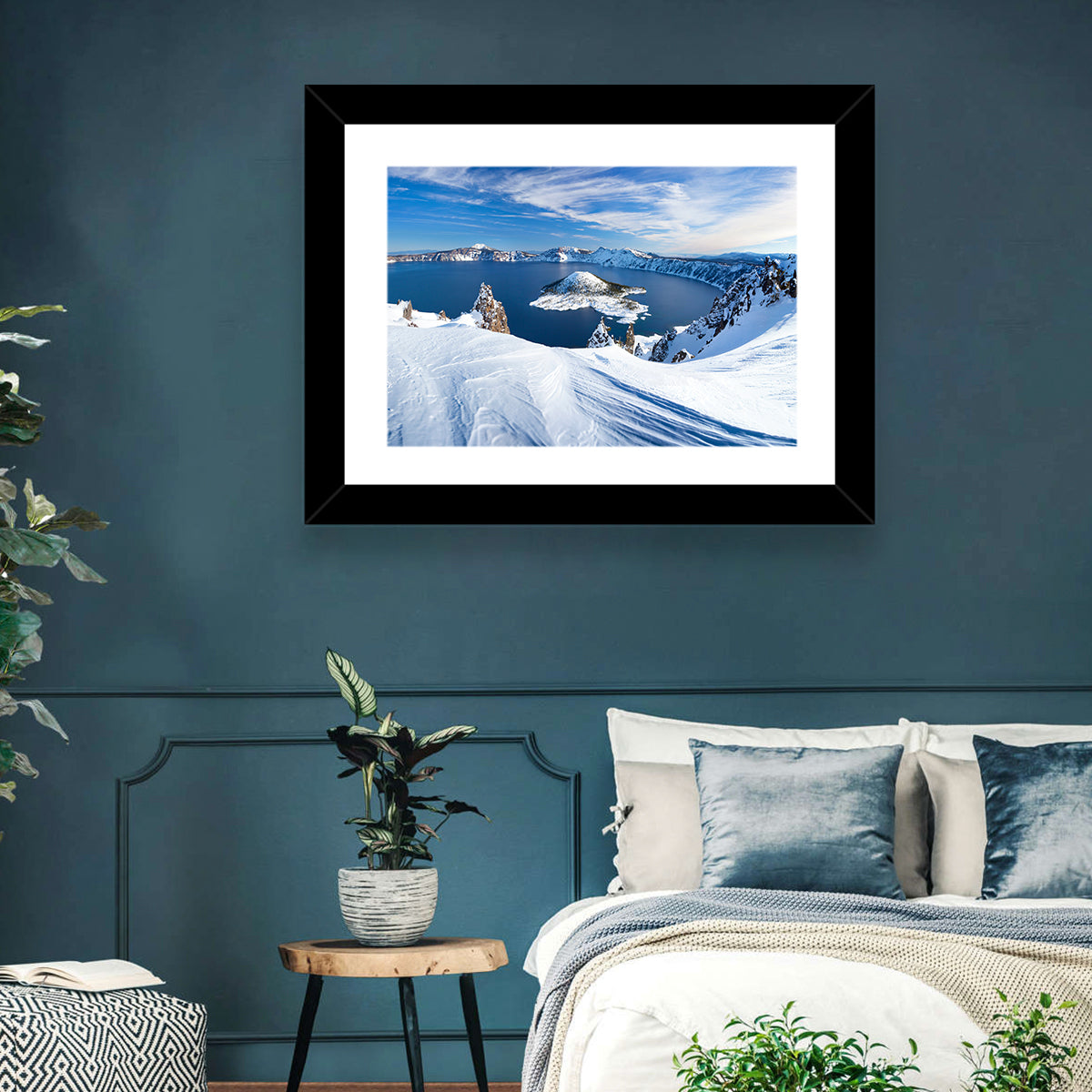 Crater Lake with Wizard Island Wall Art in a room, landscape