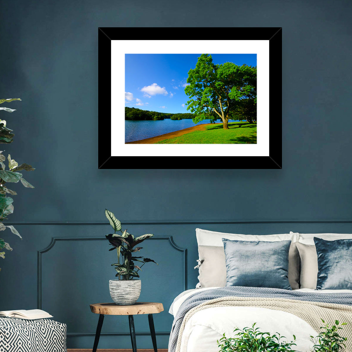 Lake Ippeki Solitary Tree Wall Art in a room, landscape
