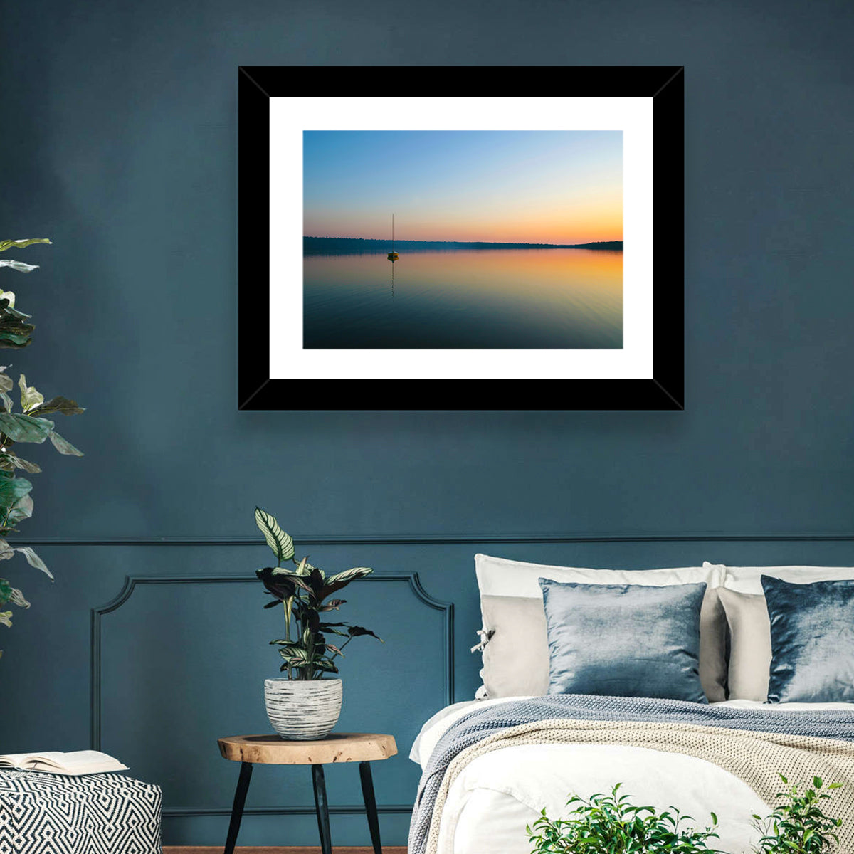 Cyprus Lake Sunset Boat Wall Art