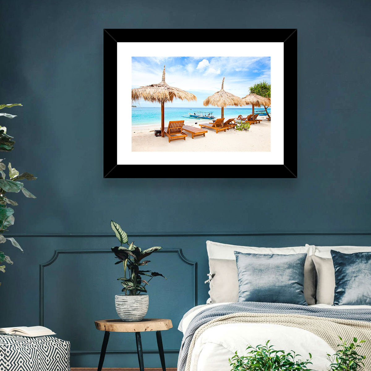 Gili Meno Beach with Thatched Umbrellas Wall Art in a room, landscape