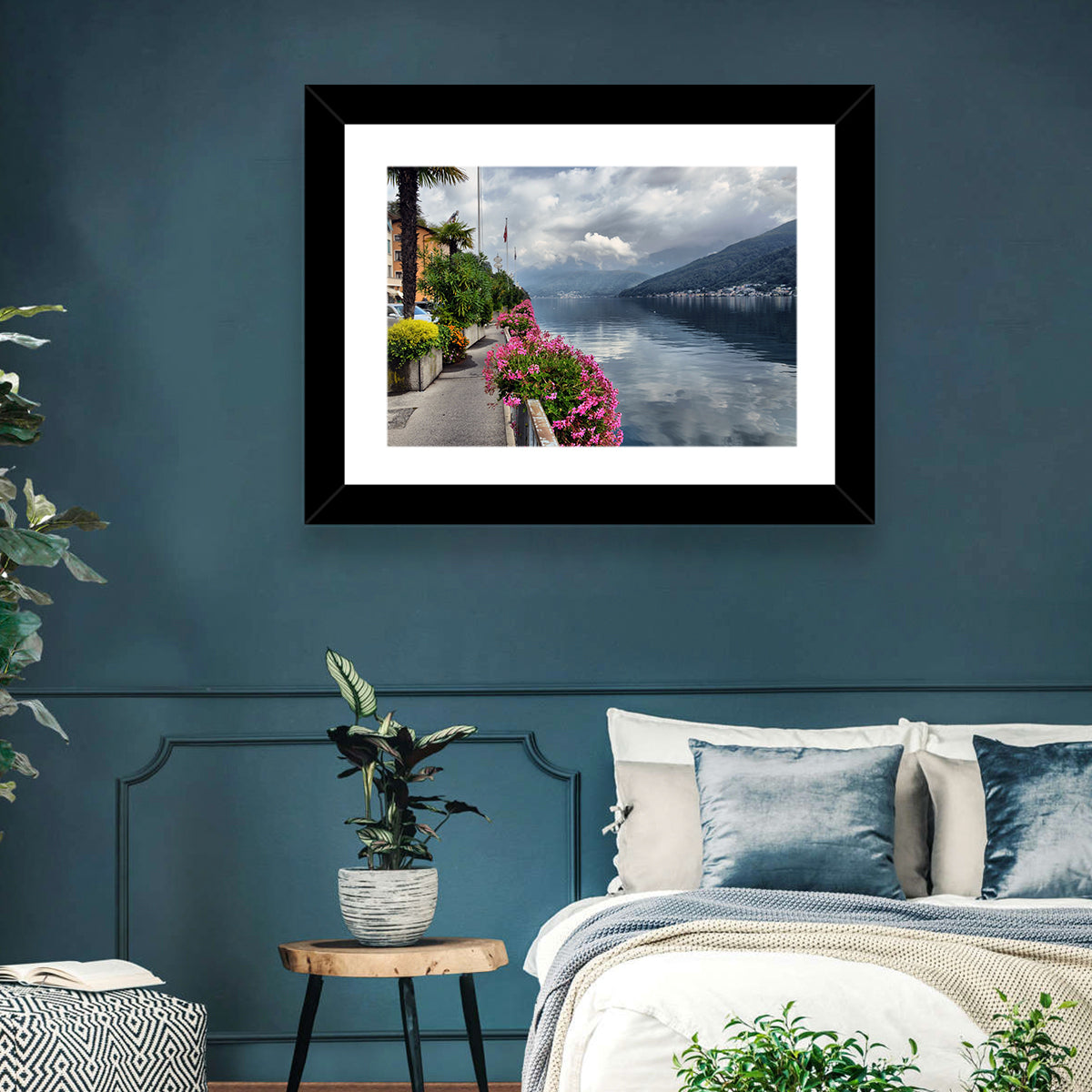 Lake Lugano Floral Walkway Wall Art in a room, landscape