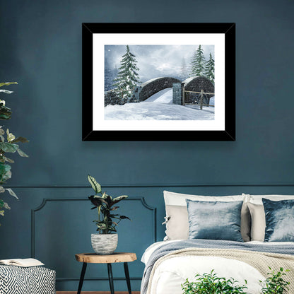 Snowy Park Bridge Wall Art