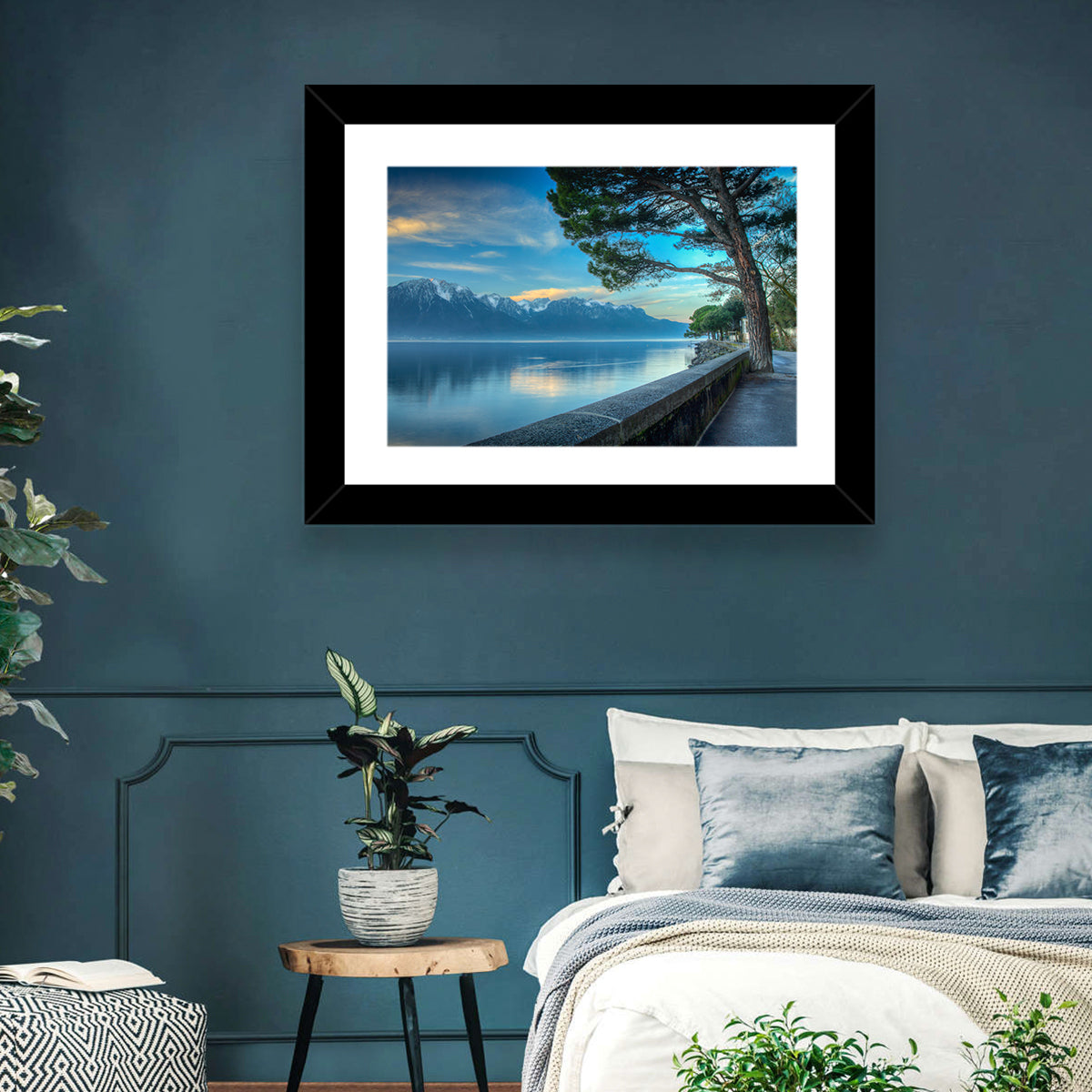 Lake Geneva View from Montreux Wall Art in a room, landscape