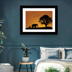 Elephant Family at Golden Sunset Wall Art