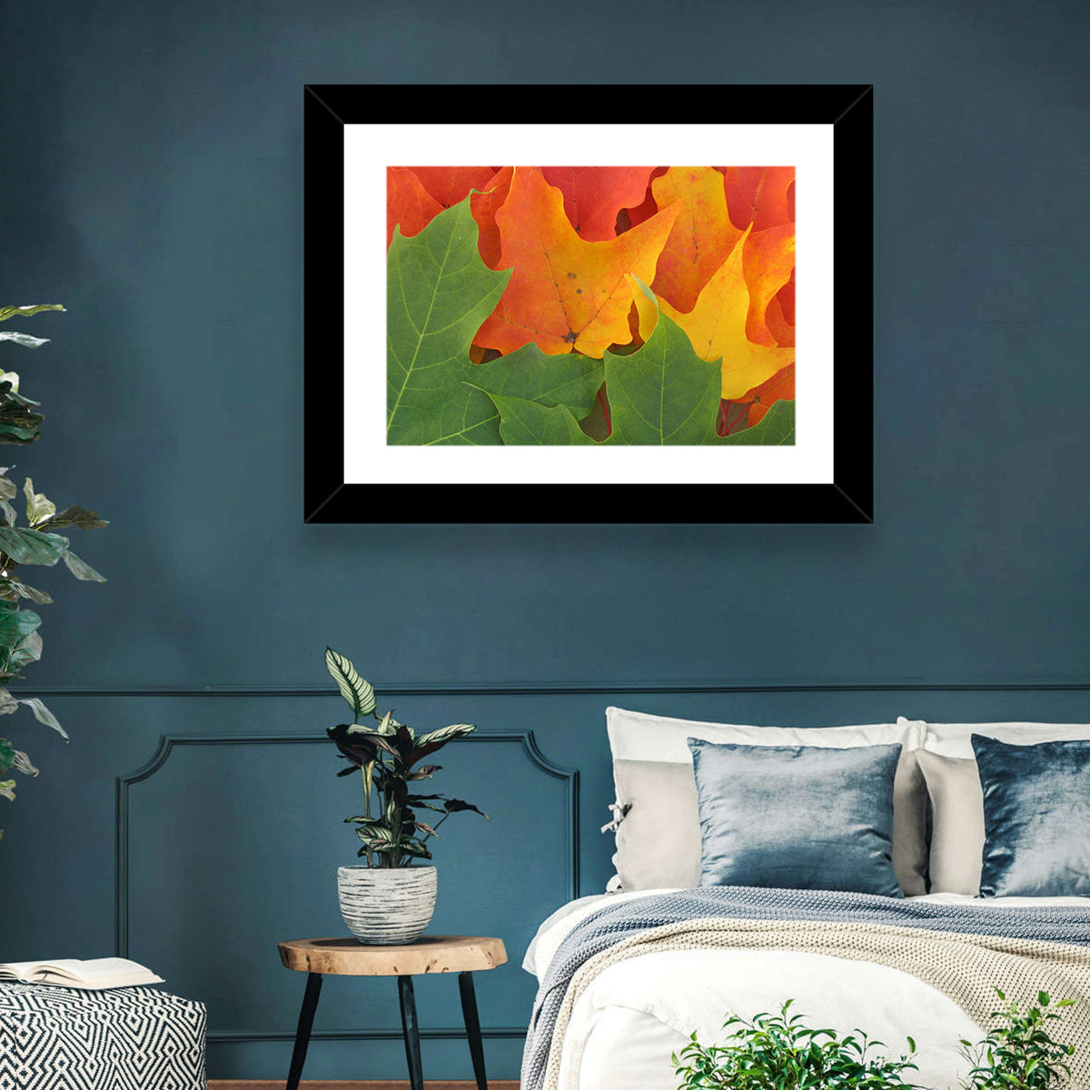 Autumn Maple Leaves Wall Art in a room, landscape