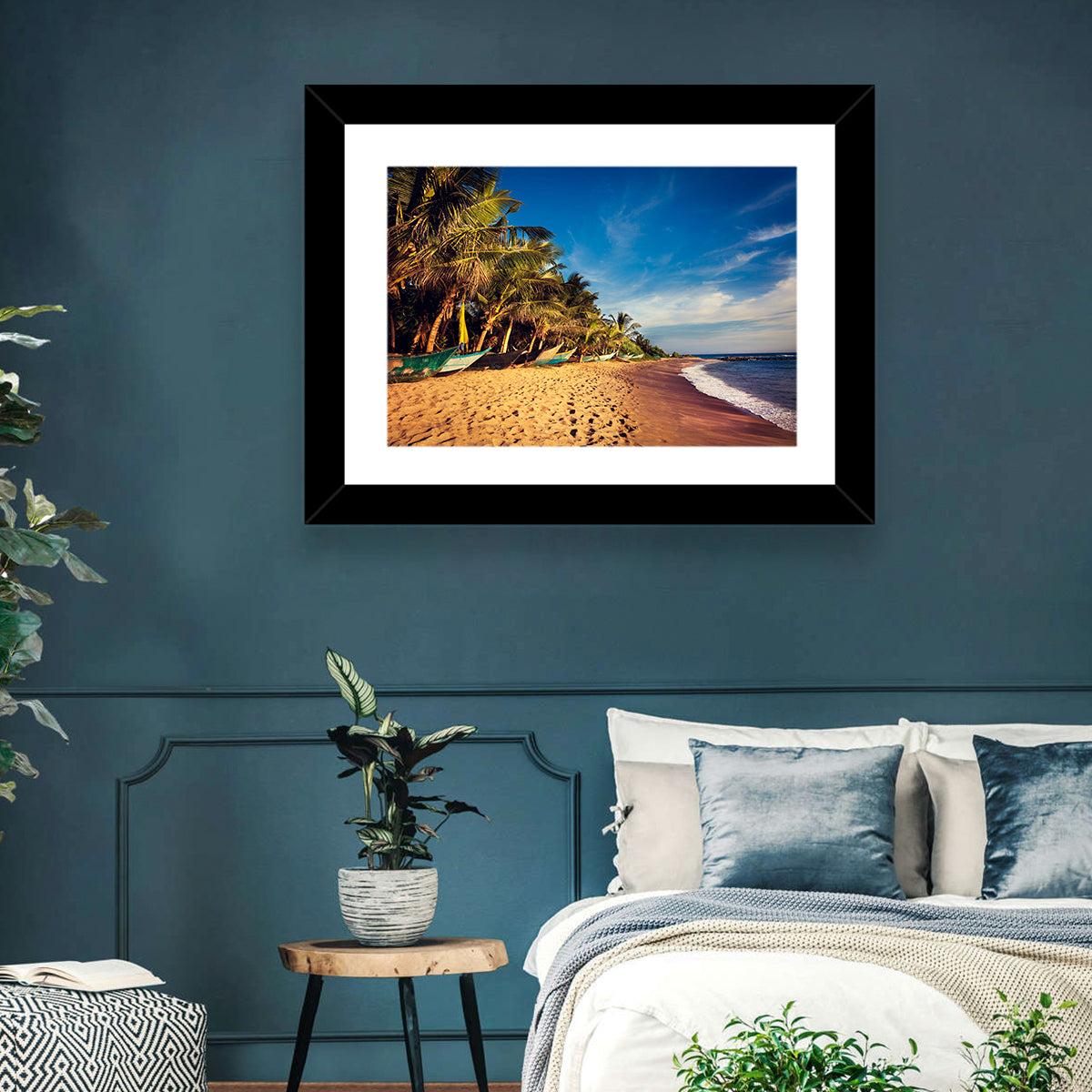 Mirissa Beach Morning Light Wall Art in a room, landscape