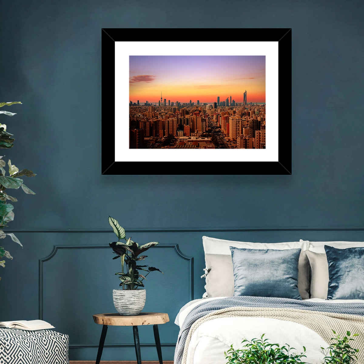 Kuwait City Skyline at Dusk Wall Art in a room, landscape