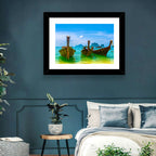 Three Long-tail Boats on Turquoise Water Wall Art
