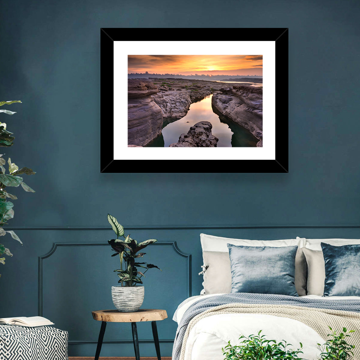 Sam Phan Bok Sunrise River Canyon Wall Art in a room, landscape