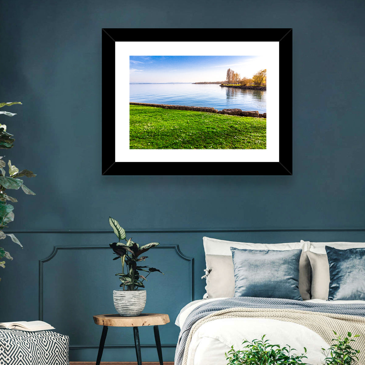 Lake Neuchatel Meadow Wall Art in a room, landscape