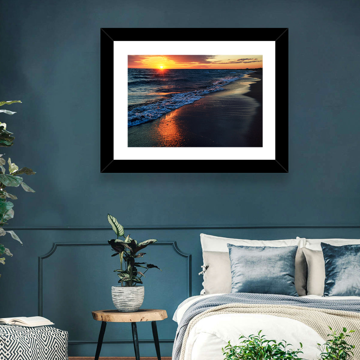 Lake Balkhash Golden Dusk Wall Art in a room, landscape