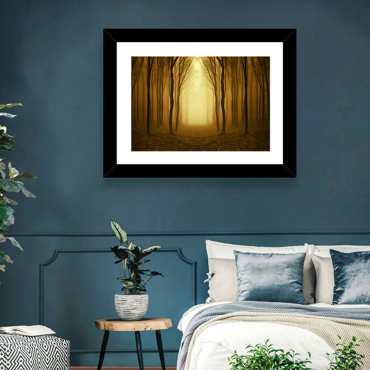 Lonely Forest Path Wall Art in a room, landscape