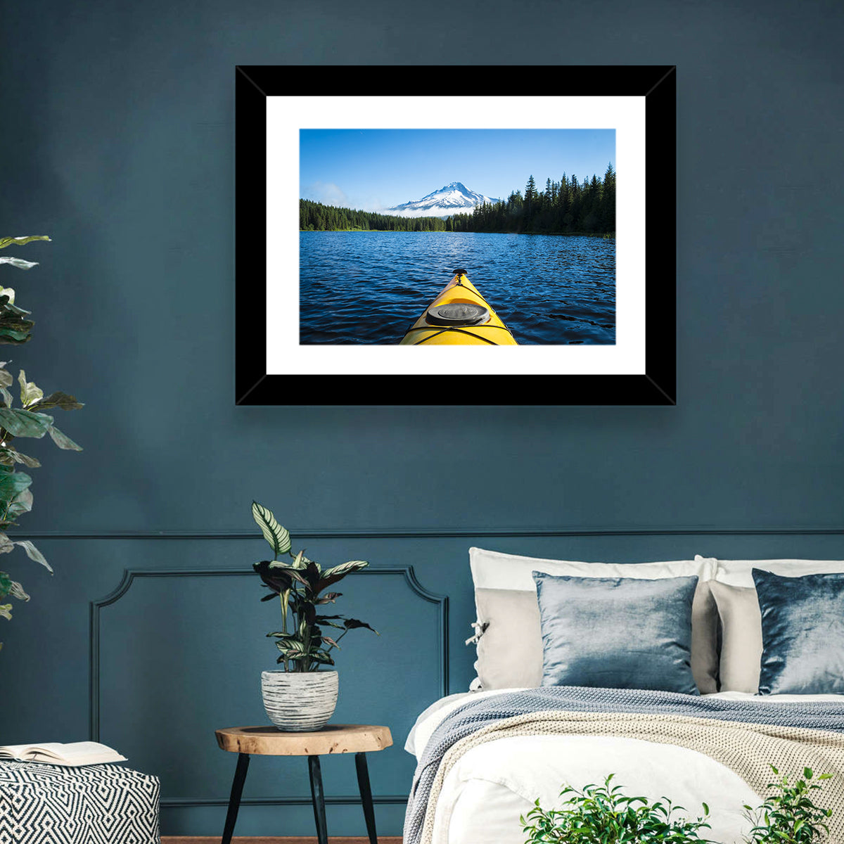Yellow Kayak at Trillium Lake Wall Art in a room, landscape