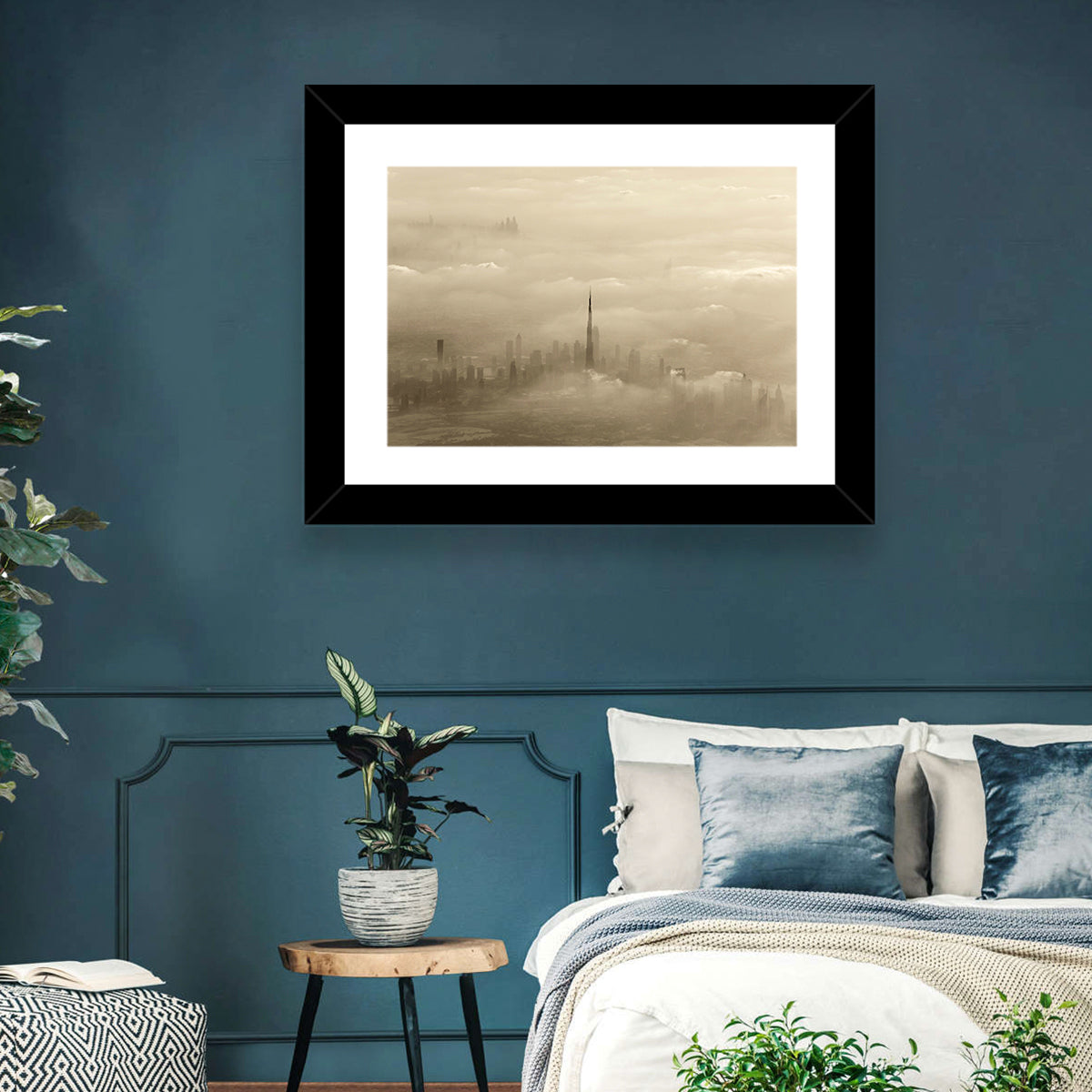 Dubai Haze Over Burj Khalifa Wall Art in a room, landscape