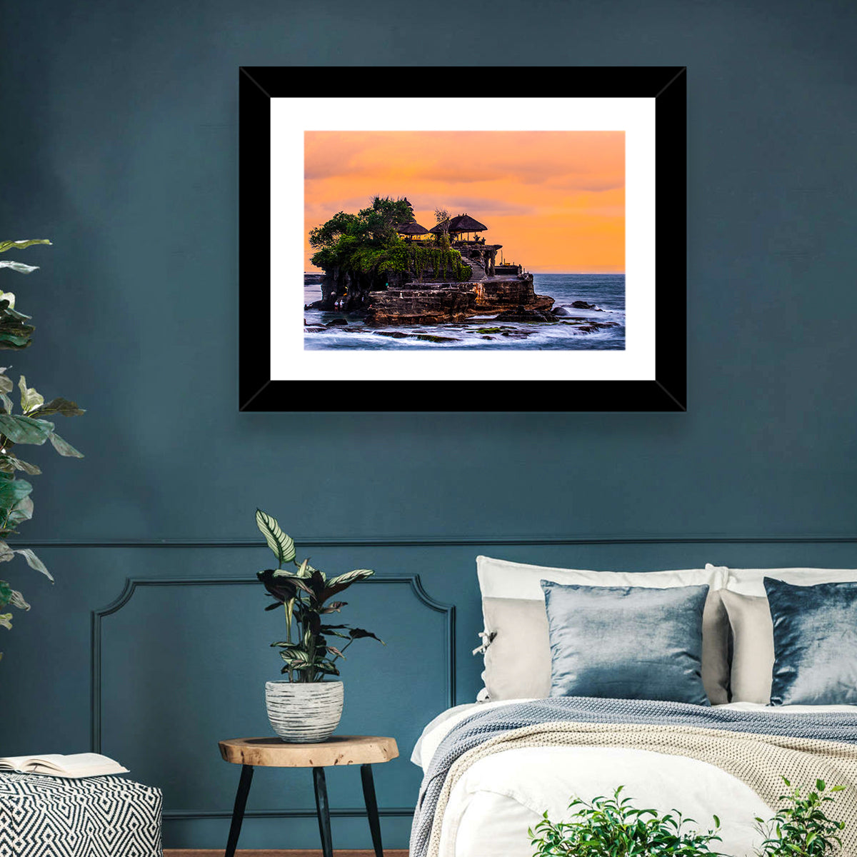 Tanah Lot Temple at Sunset Wall Art in a room, landscape