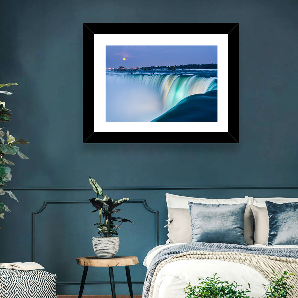 Horseshoe Falls by Moonlight Wall Art in a room, landscape