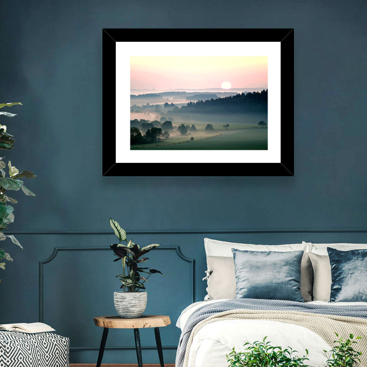 Czech Morning Fog Landscape Wall Art in a room, landscape