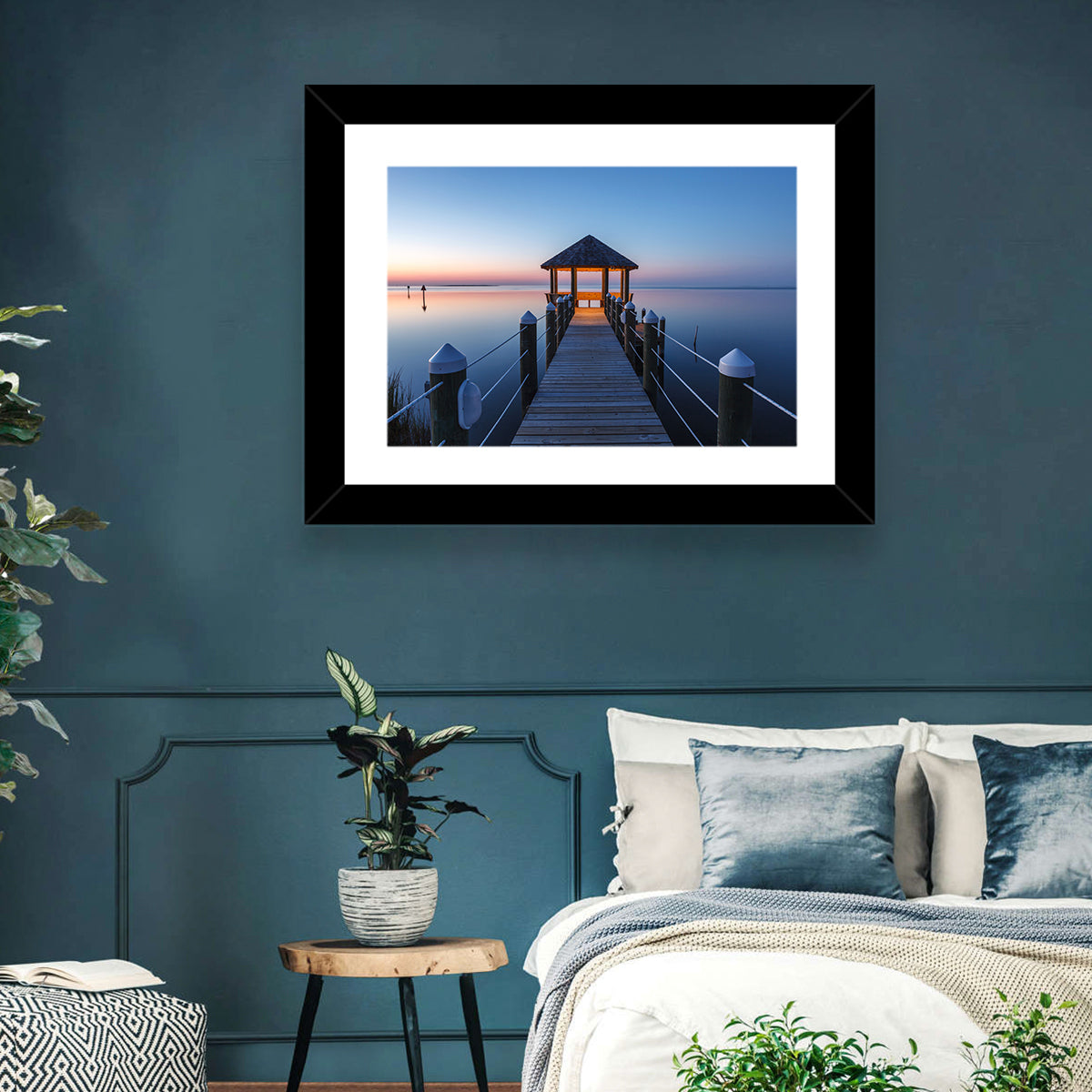 Pamlico Sound Twilight Gazebo Wall Art in a room, landscape