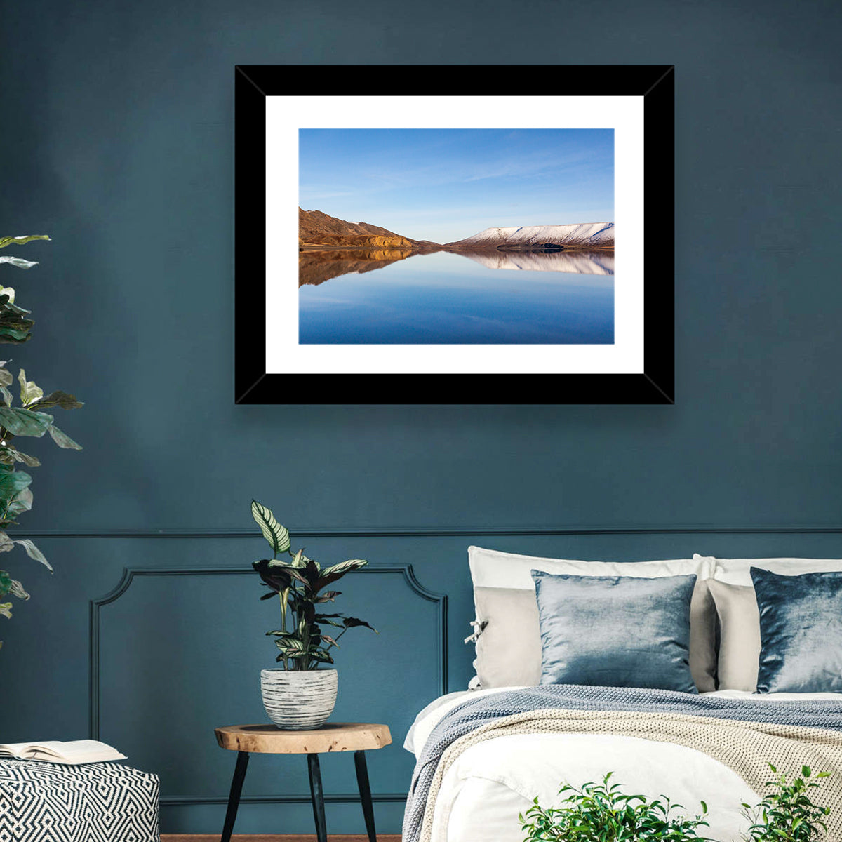 Lake Kleifarvatn Reflection Wall Art in a room, landscape