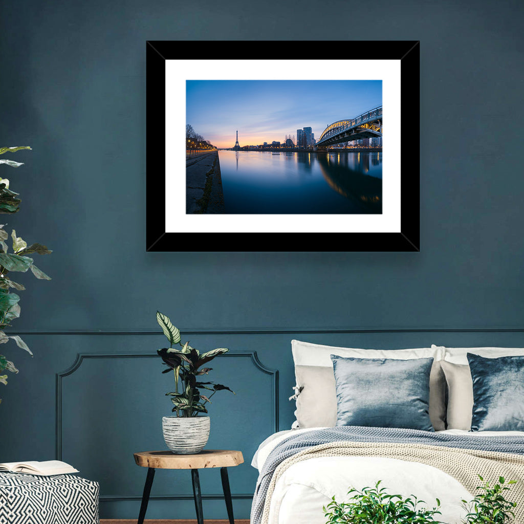 Eiffel Tower Golden Hour Reflection Wall Art