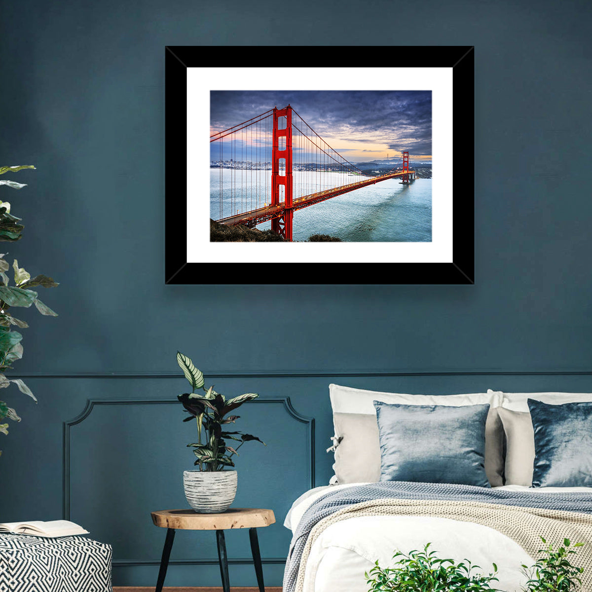 Golden Gate Bridge at Dusk Wall Art in a room, landscape