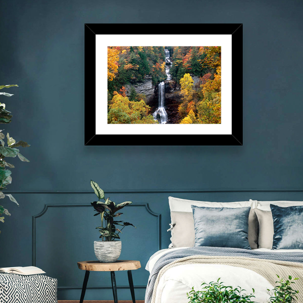 Raven Cliff Waterfall Wall Art in a room, landscape