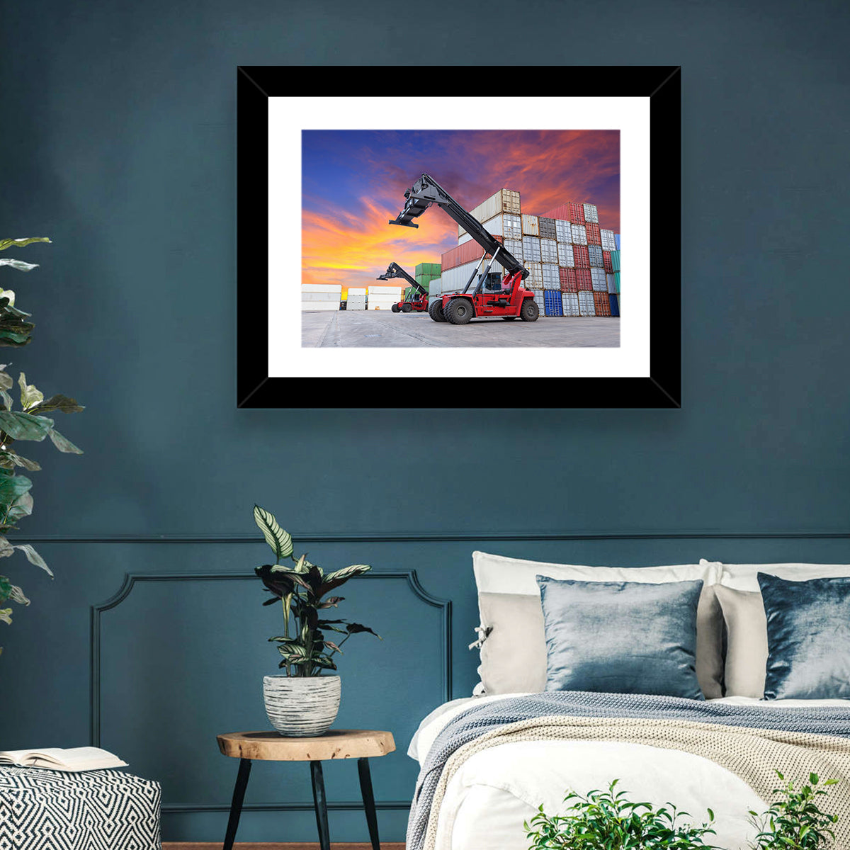 Red Reach Stackers at Sunset Wall Art