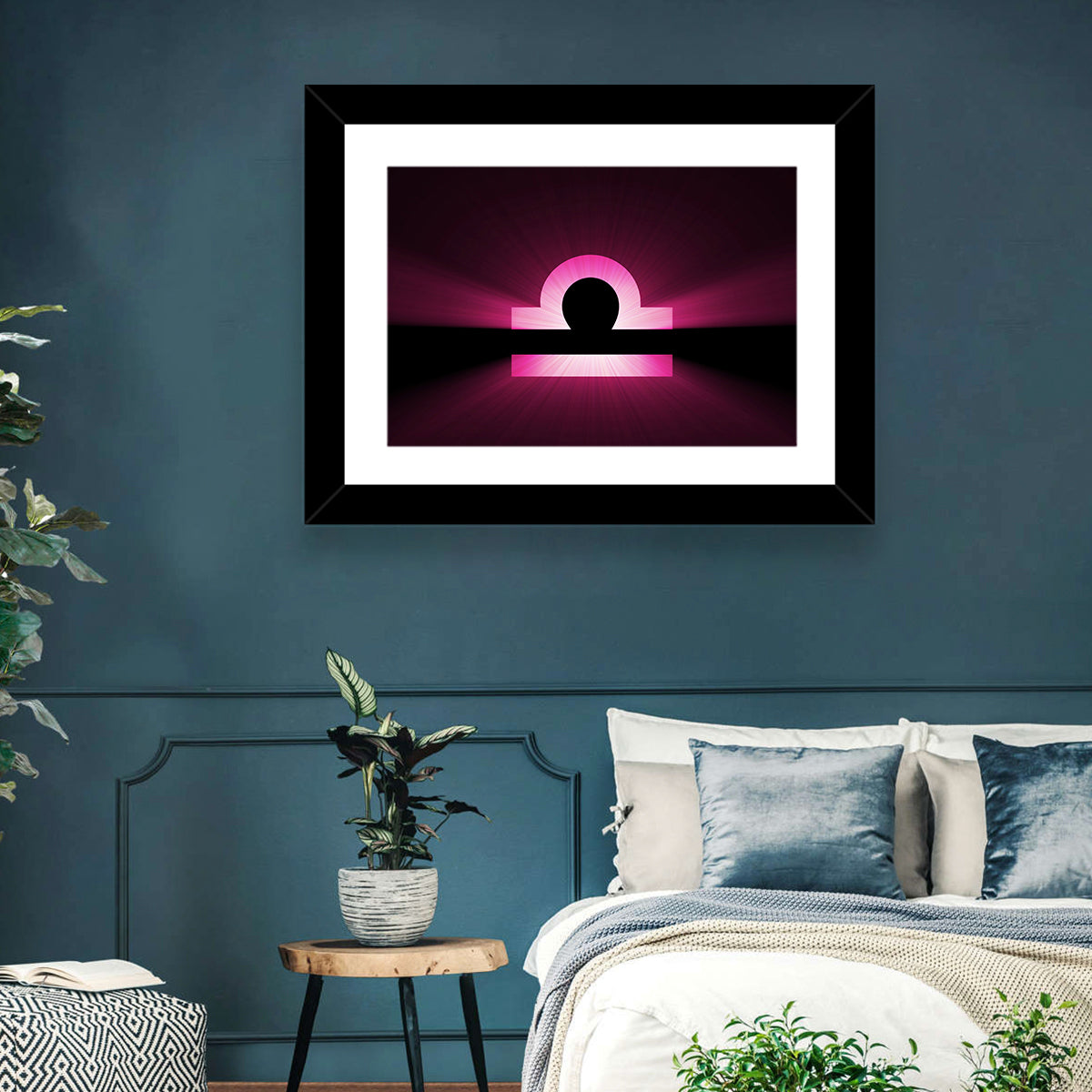Libra Symbol Neon Glow Wall Art in a room, landscape