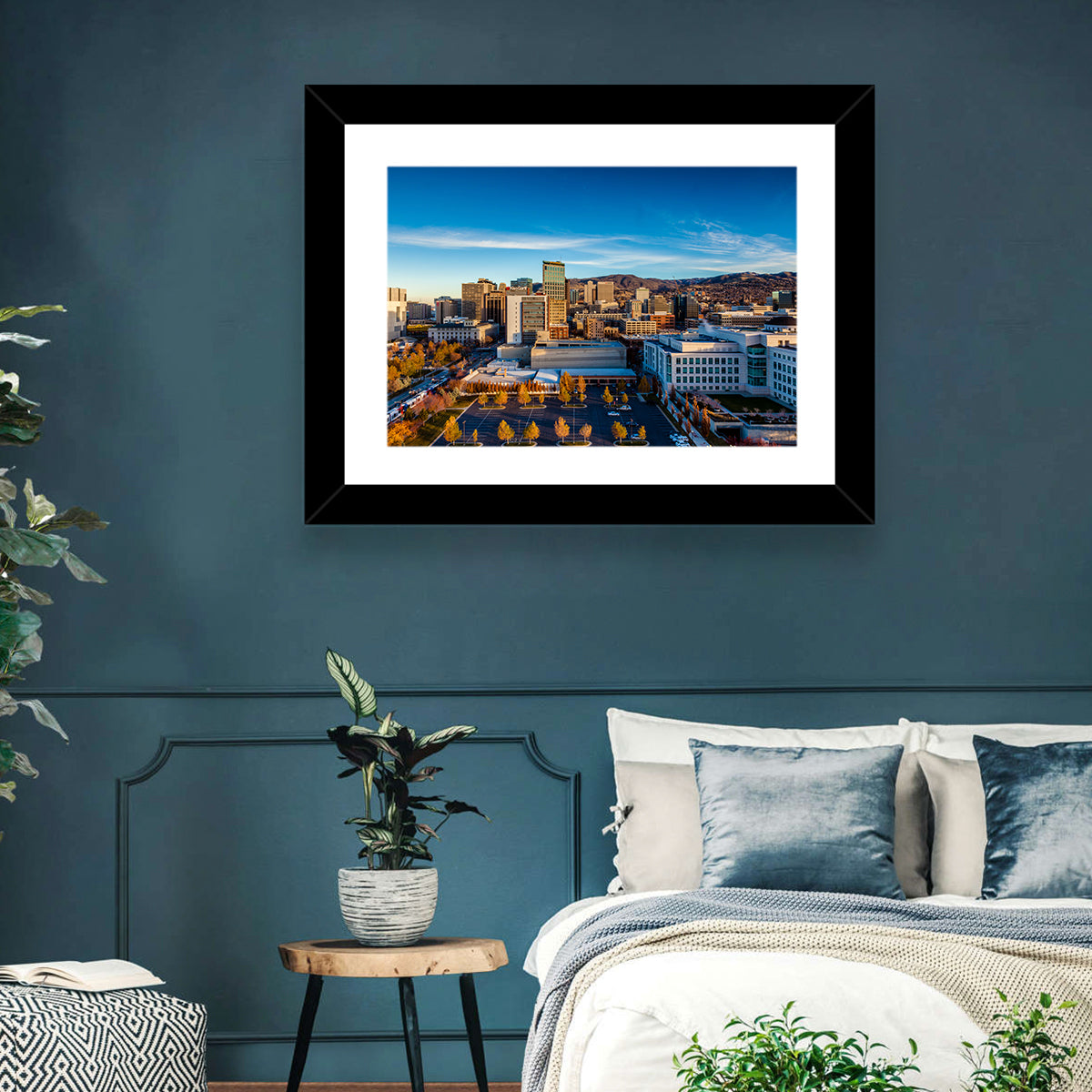 Salt Lake City Skyline at Golden Hour Wall Art in a room, landscape