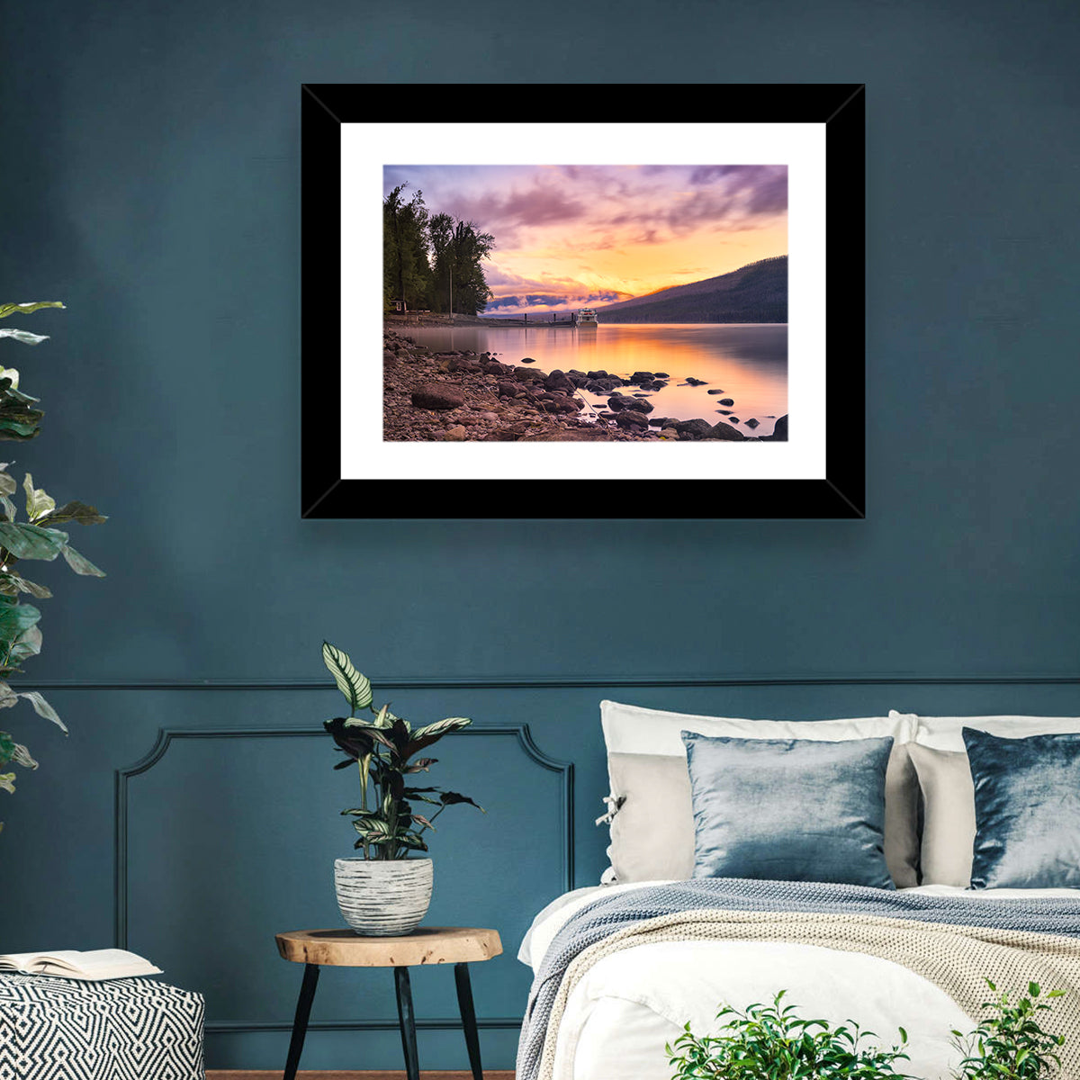 Lake Mcdonald Sunset Reflection Wall Art in a room, landscape