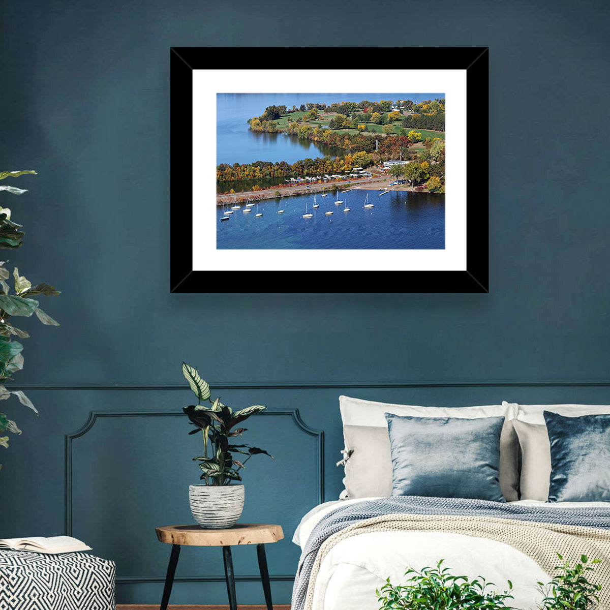 Lake Wissota Aerial Wall Art in a room, landscape