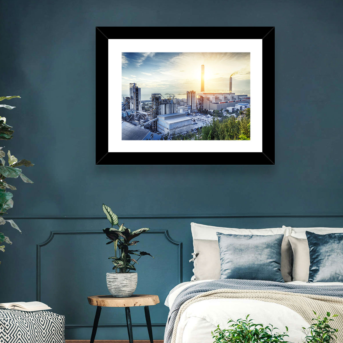Coastal Power Plant at Sunrise Wall Art in a room, landscape