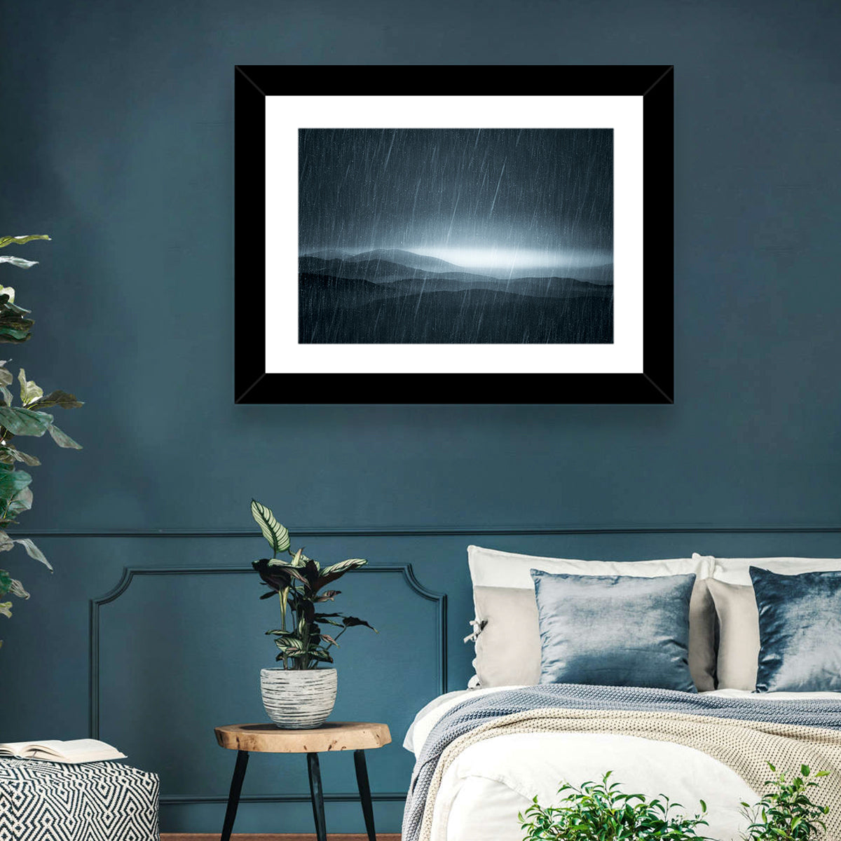 Rain Storm Over Mountains Wall Art in a room, landscape