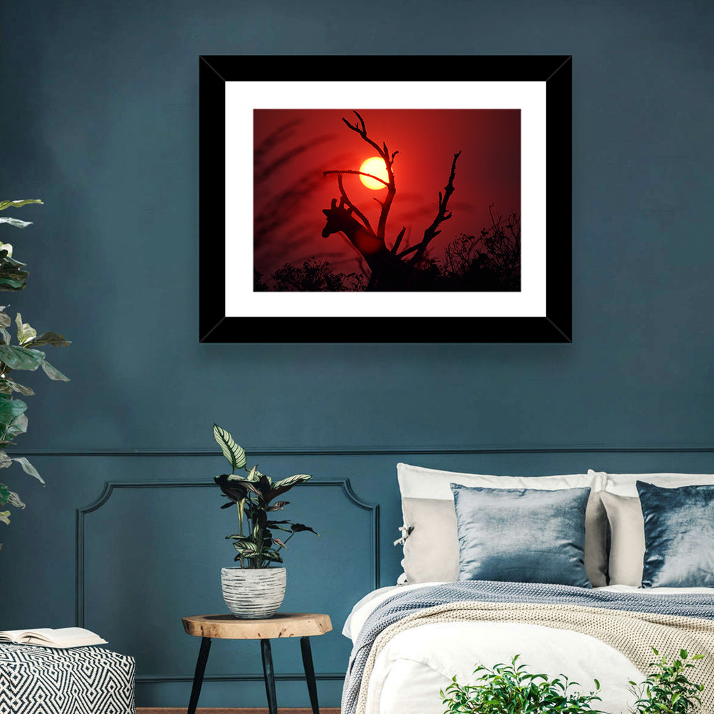 Giraffe Silhouette at Sunset Wall Art