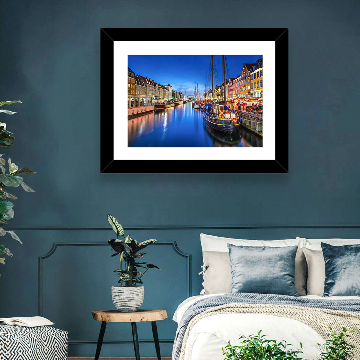 Nyhavn Canal at Dusk Wall Art in a room, landscape