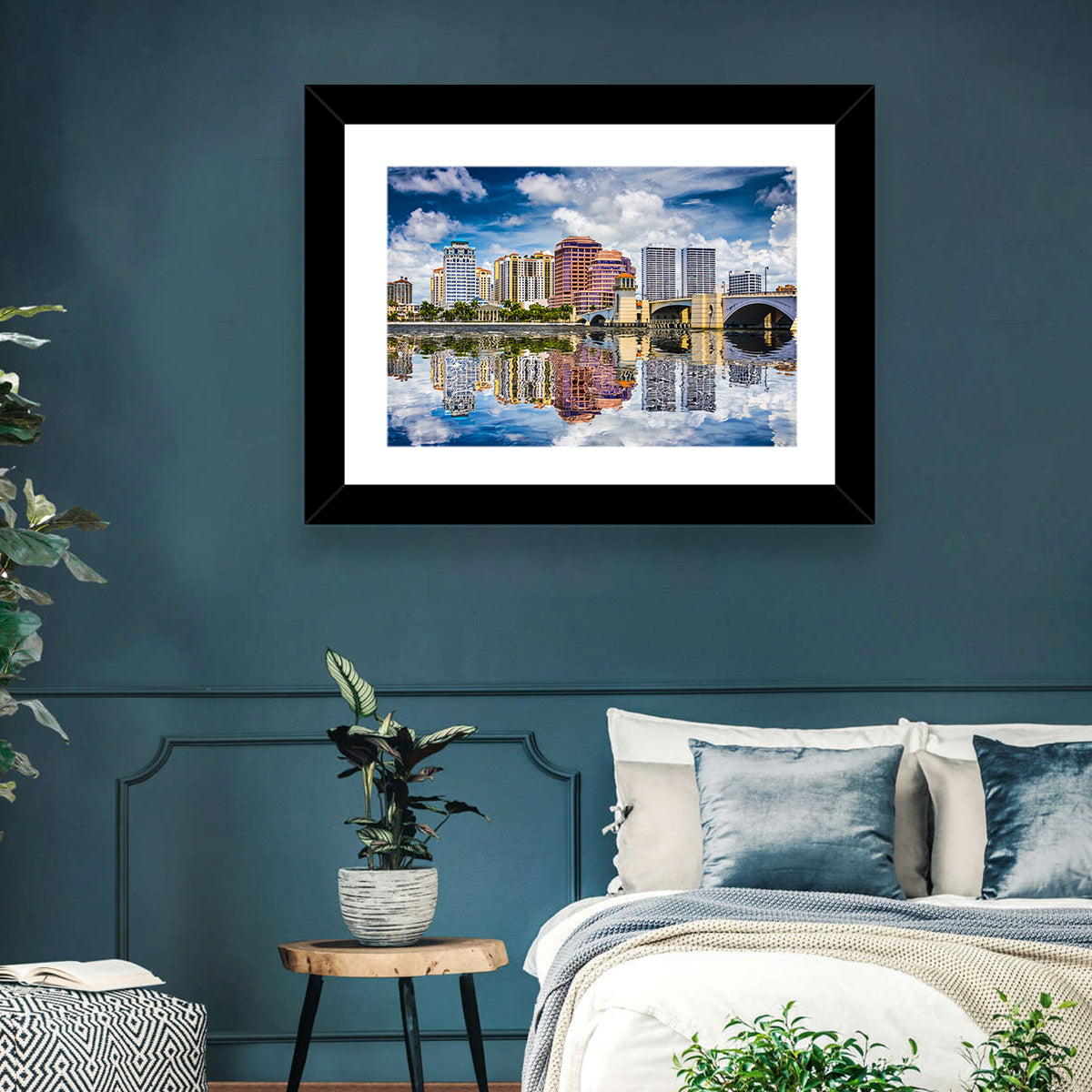 West Palm Beach Skyline Reflection Wall Art in a room, landscape