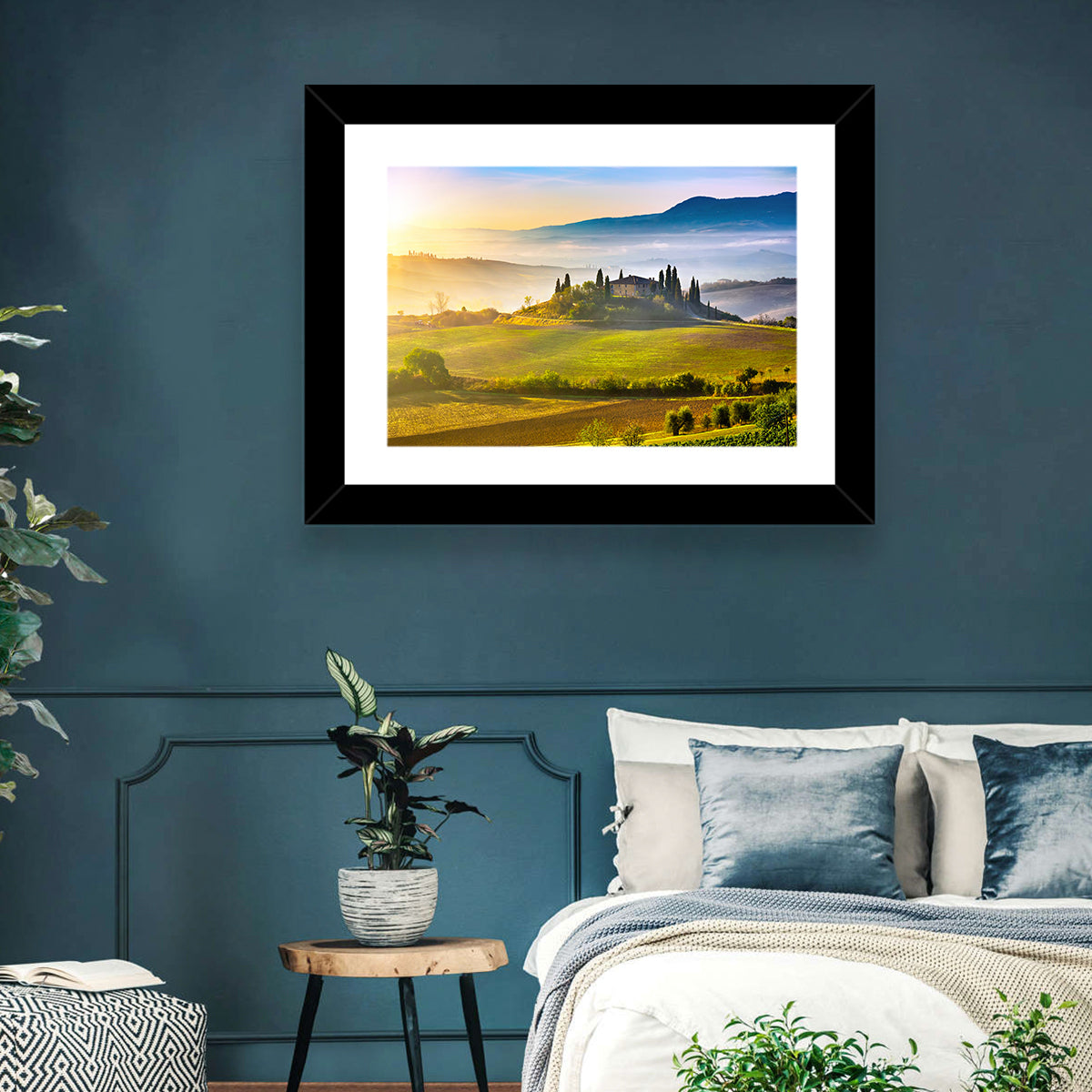 Tuscan Morning Landscape Wall Art in a room, landscape