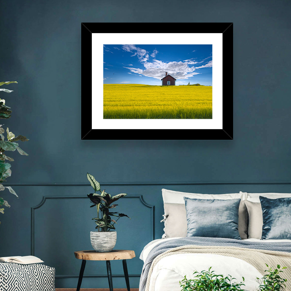 Red Barn in Golden Wheat Field Wall Art